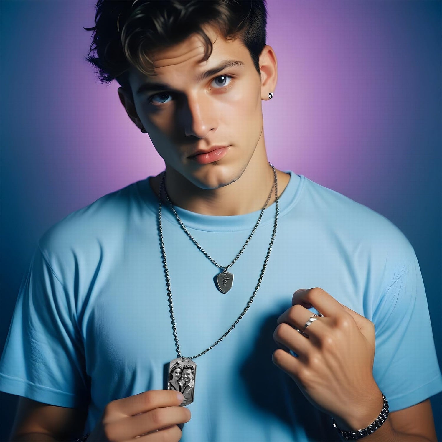 Personalised Engraved Name Necklace, Custom Family Name Jewelry, Multiple Ring Necklace with Name, Name Gift for Mom, Memorial Gifts for her