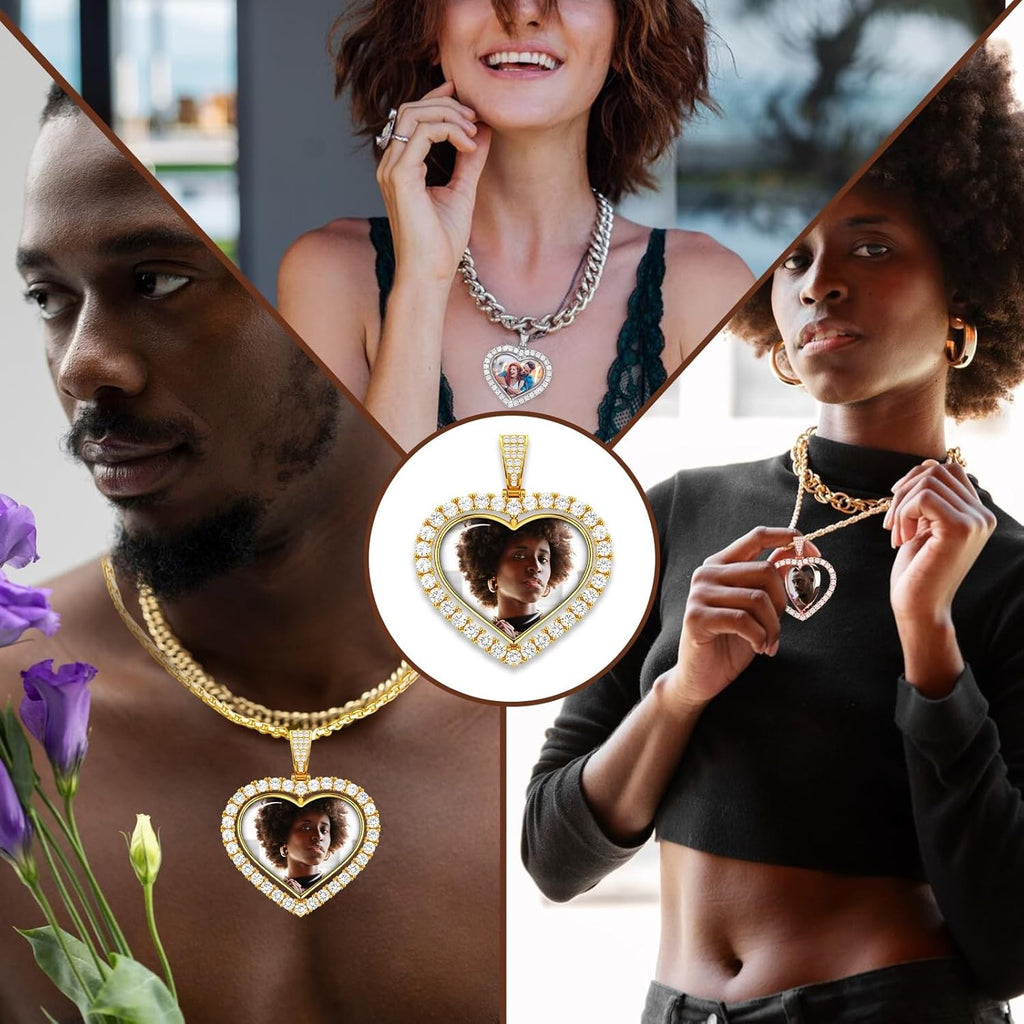 Custom Photo Projection Necklace: Love Heart Pendant, Nano Engraved Jewelry