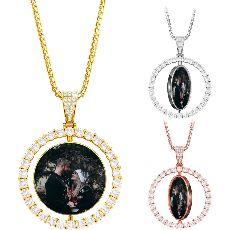 Custom Photos Necklace with Text Pendant,2Photos With Text Necklace For Him,Wedding Memorial Gift,Dog Tag Necklace,Anniversary Gift For Men