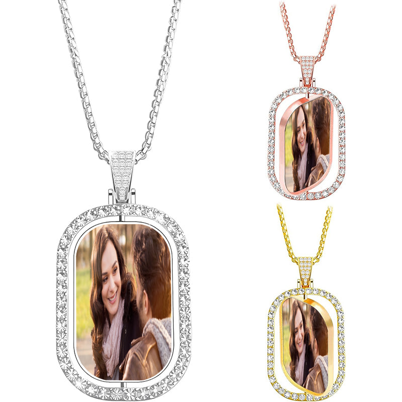 Custom Circle Chain with Wings, Memory Necklaces Picture Necklace Personalized Photo Gifts for Men Women, Customized Angel Wing Round Chain Pendant