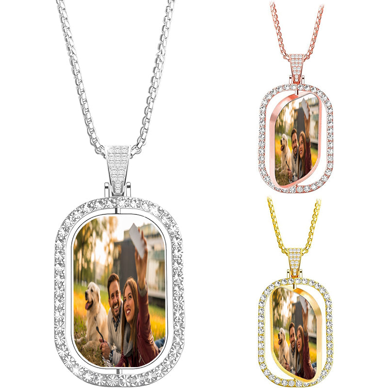 Little Gem Personalized Birth Moon Phase Necklace, Glow in Dark, Spinning Rhinestone Double Sided Pendant with Custom Text, Customized Gift for Birthday, Anniversary, Special Date