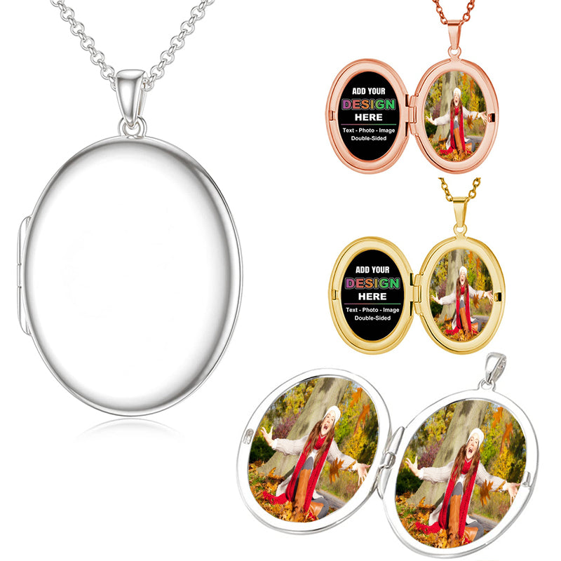 Custom Text Double Sided Photo & Text Necklace - 2 Sided Personalized Picture Your Words Quote Necklace Charm - 4 Finishes 23 Designs