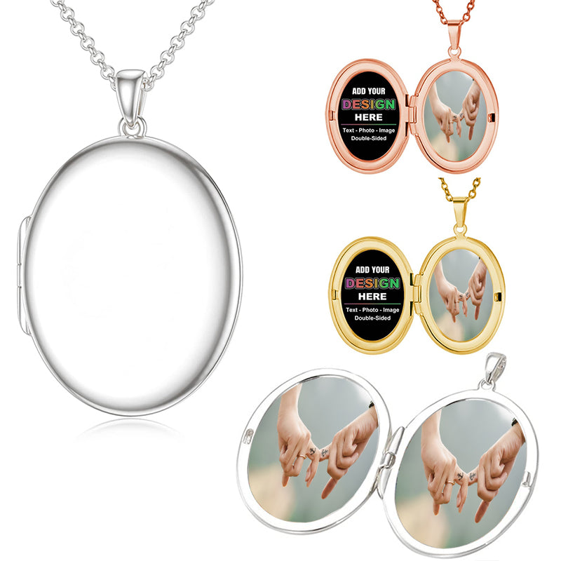 Baguette 925 Sterling Silver Custom Locket Photo Pendant Necklace | Remembrance Memorial Personalized Diamond Picture Necklace Gift