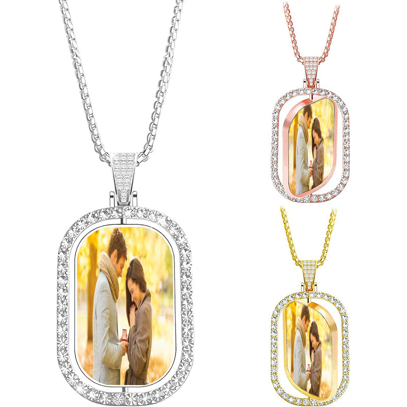 Customize Iced Round Memory Photo Pendant Necklace | Personalized Picture Necklace | Remembrance Locket Photo Charm, Anniversary Gift